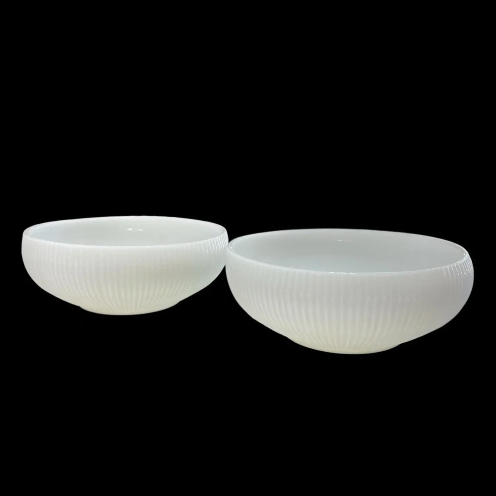 Vintage E.O. Brody Milk Glass Ribbed Bowls Pair MCM Cleveland USA 6.25